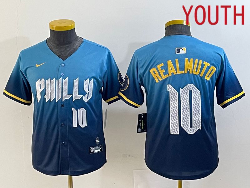 Youth Philadelphia Phillies #10 Realmuto Blue City Edition Nike 2024 MLB Jersey style 4